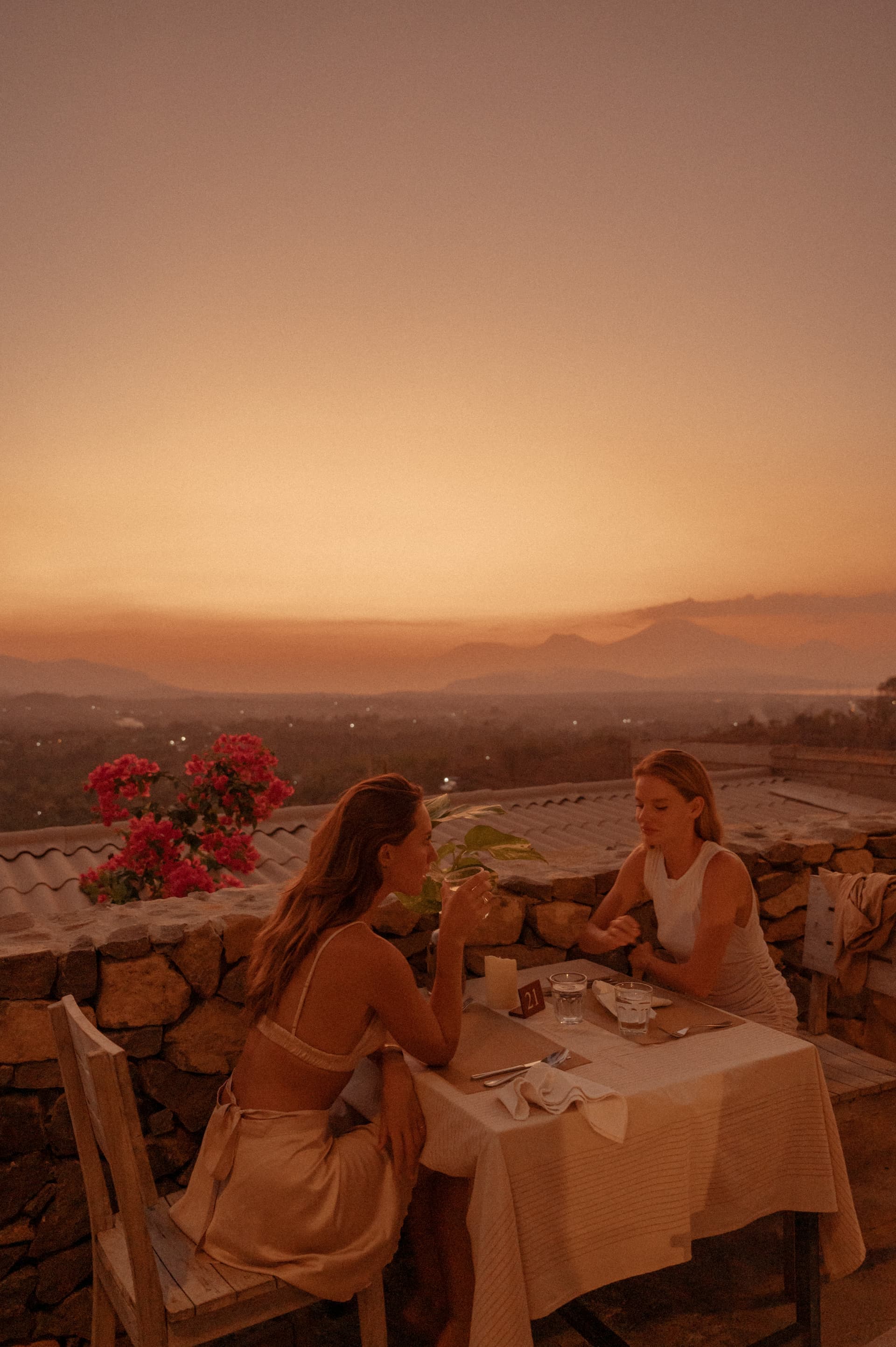 Senja Restaurant sunset dining with volcano views